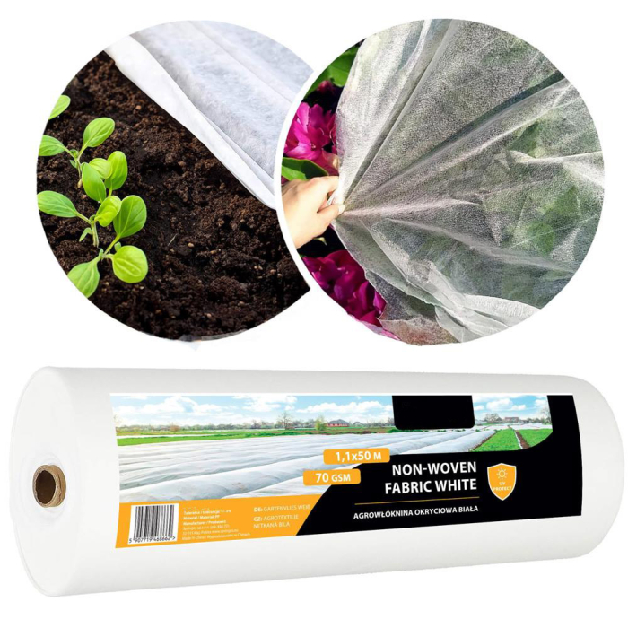 Agrotextil alb polipropilena 70g/m2 protectie UV, ventilatie plante, rezistent intemperii, 50x1.1 m [2]