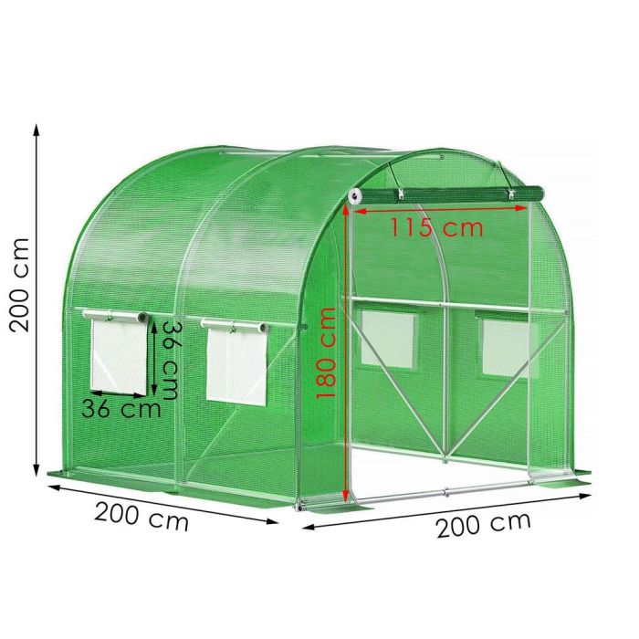 Folie inlocuire pentru sera 200x200x200 cm, PE 140g/mp cu plasa PP, UV4, 4 ferestre si usa cu fermoar, verde [3]
