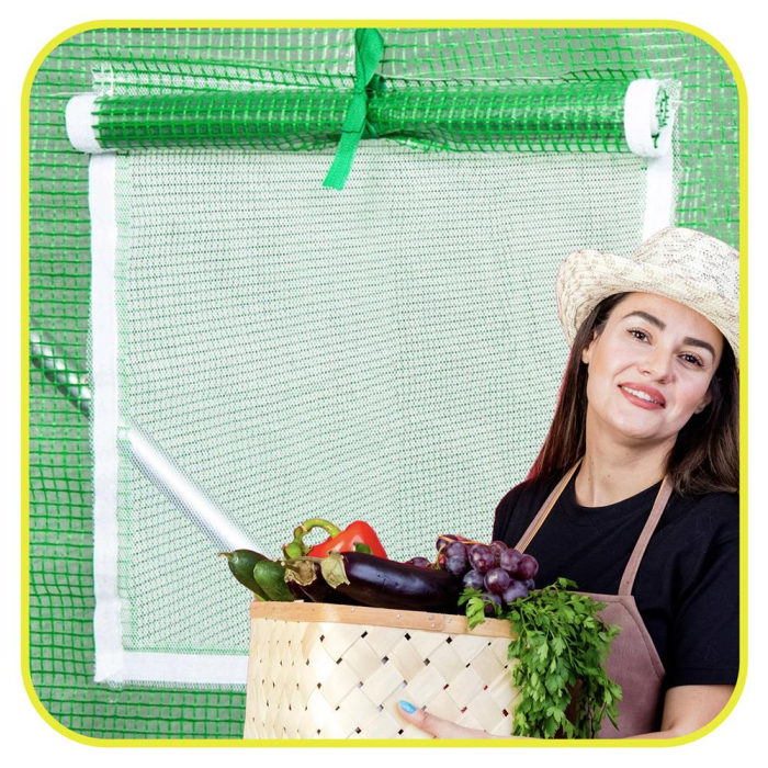 Folie inlocuire sera 200x200x200 cm, PE 140g/m2 cu plasa PP, filtru UV4, 4 ferestre si usa fermoar, verde [19]