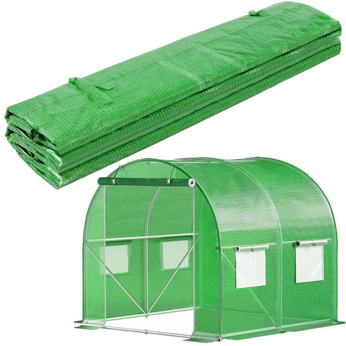 Folie inlocuire sera 200x200x200 cm, PE 140g/m2 cu plasa PP, filtru UV4, 4 ferestre si usa fermoar, verde [18]