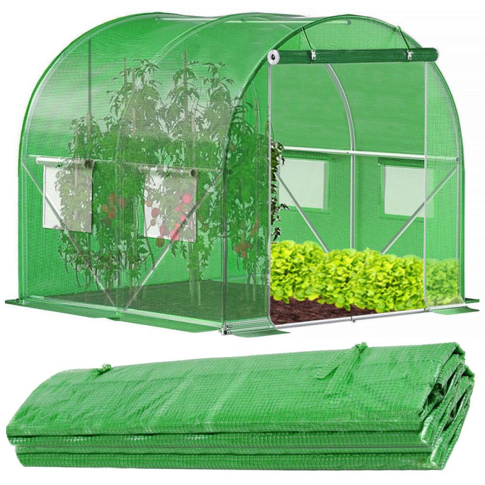 Folie inlocuire sera 200x200x200 cm, PE 140g/m2 cu plasa PP, filtru UV4, 4 ferestre si usa fermoar, verde [17]