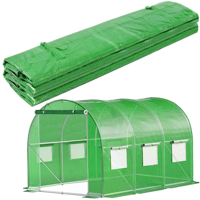 Folie inlocuire sera 300x200x200 cm, PE 140g/m2 cu plasa PP, filtru UV4, 6 ferestre si usa fermoar, verde [16]