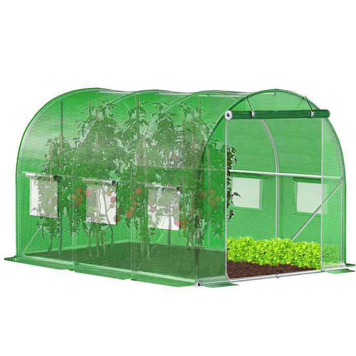 Folie inlocuire pentru sera 300x200x200 cm, PE 140g/mp cu plasa PP, UV4, 6 ferestre si usa cu fermoar, verde [11]