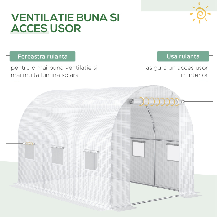  Folie pentru Sera cu 12 Ferestre, Usa Rulabila si Margini ingropate, 3x2x2 m, Alb [4]