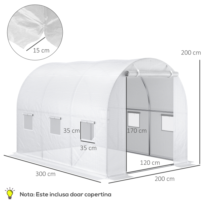  Folie pentru Sera cu 12 Ferestre, Usa Rulabila si Margini ingropate, 3x2x2 m, Alb [3]