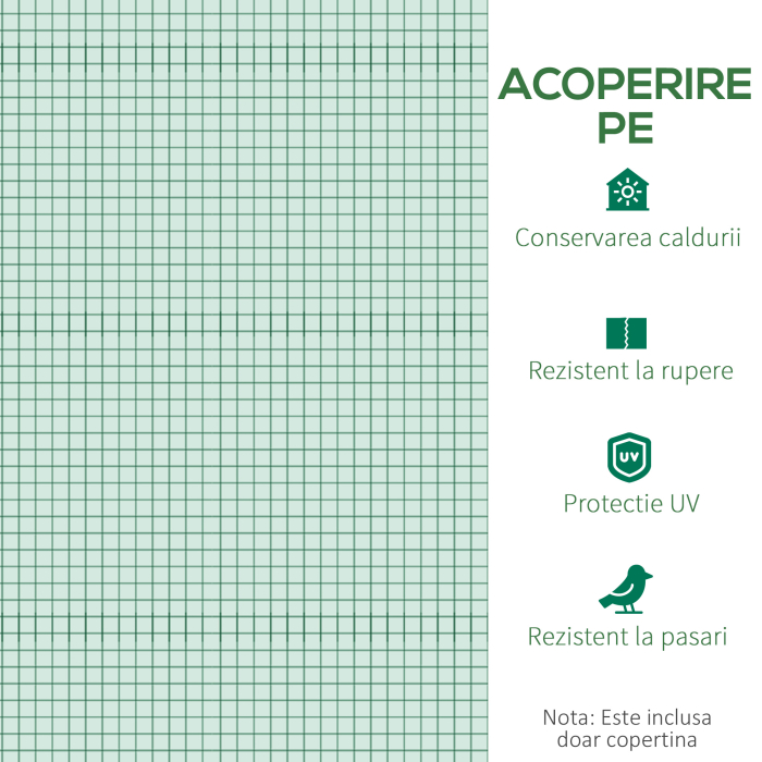  Folie pentru sera din PE cu 6 ferestre, usa rulabila si margini pentru ingropare, 3x2x2 m, verde [6]