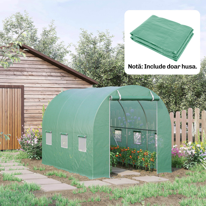  Folie pentru sera din PE cu 6 ferestre, usa rulabila si margini pentru ingropare, 3x2x2 m, verde [2]