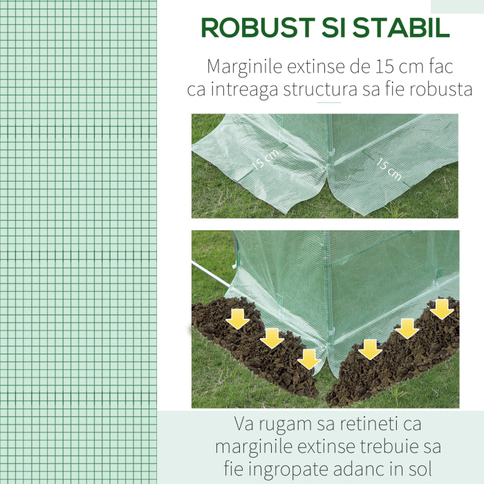  Folie pentru sera din PE cu 6 ferestre, usa rulabila si margini pentru ingropare, 3x2x2 m, verde [5]
