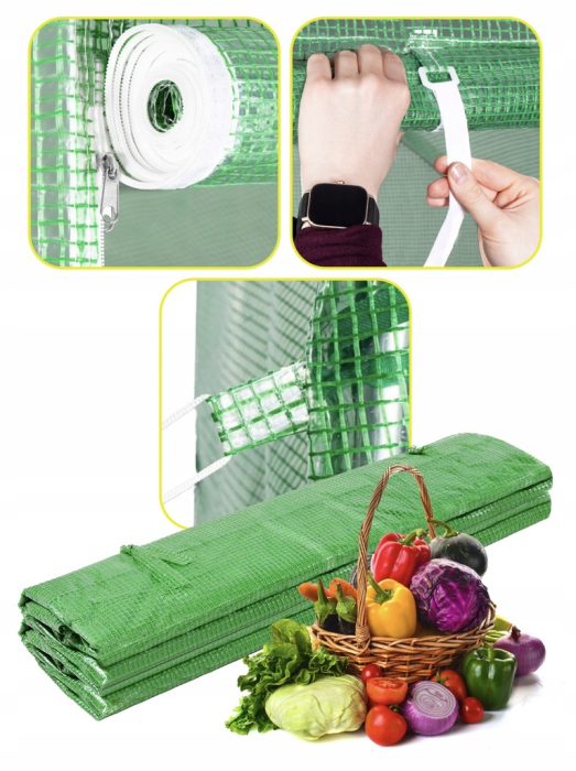 Folie pentru sera gradina 400x250x200 cm, 140 g/m², armata cu plasa, UV4, 9 ferestre, verde [6]