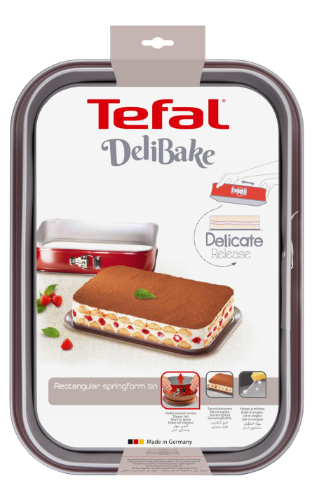 Forma de copt DeliBake J1640574, antiaderenta, margine detasabila, 36 x 24 cm, otel carbon, rosu [6]