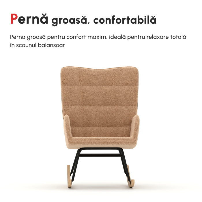  Fotoliu Balansoar de Interior Tapitat, Fotoliu Balansoar Relaxant din Blana cu Brate, 71x98x101 cm, Maro [4]