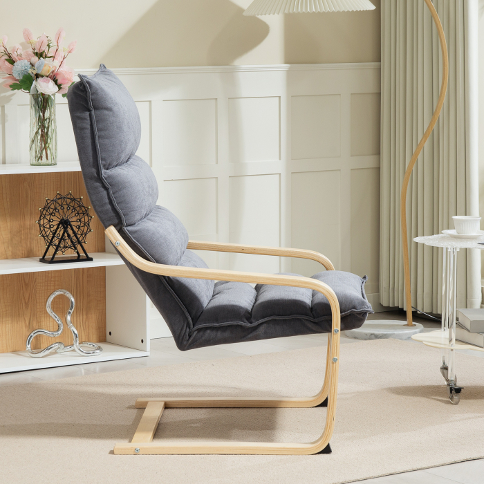  Fotoliu Balansoar Modern cu Manere din Lemn si Perne Groase din Catifea, 67x83x105 cm, Gri [9]