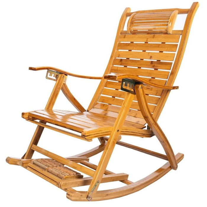 Fotoliu balansoar multifunctional, reglabil 5 pozitii, cu suport picioare si masaj, 158 cm, bambus [6]