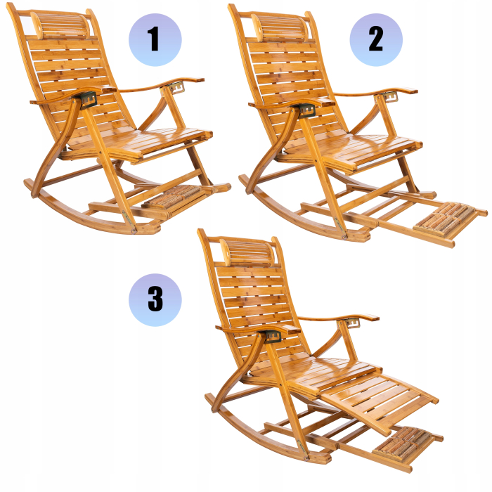 Fotoliu balansoar multifunctional, reglabil 5 pozitii, cu suport picioare si masaj, 158 cm, bambus [12]