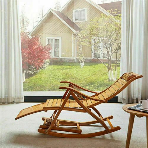 Fotoliu balansoar multifunctional, reglabil 5 pozitii, cu suport picioare si masaj, 158 cm, bambus [9]