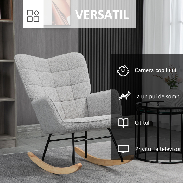  Fotoliu Balansoar Tapitat - Gri Deschis, 71×98×101 cm [6]