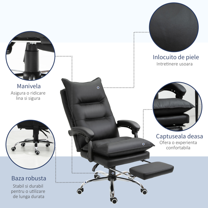  Fotoliu Birou Negru - Rabatabil, Suport Picioare & Ergonomic [7]