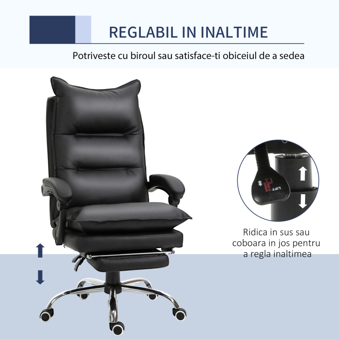  Fotoliu Birou Negru - Rabatabil, Suport Picioare & Ergonomic [4]