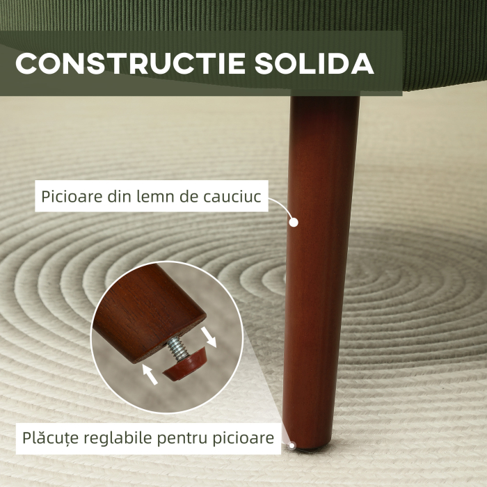  Fotoliu Capitonat cu Perna si sezut Gros, Fotoliu din Catifea cu Spatar si Picioare din Lemn, 69x69,5x78 cm, Verde [7]