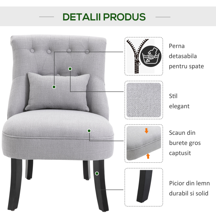  Fotoliu Captusit din Lemn si In cu Perna Detasabila Gri [5]
