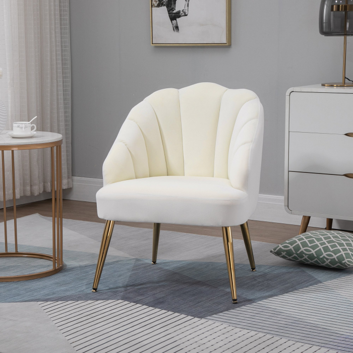  Fotoliu Catifea Crem - 63×65×84 cm, Spatar Tip Scoica Elegant [9]
