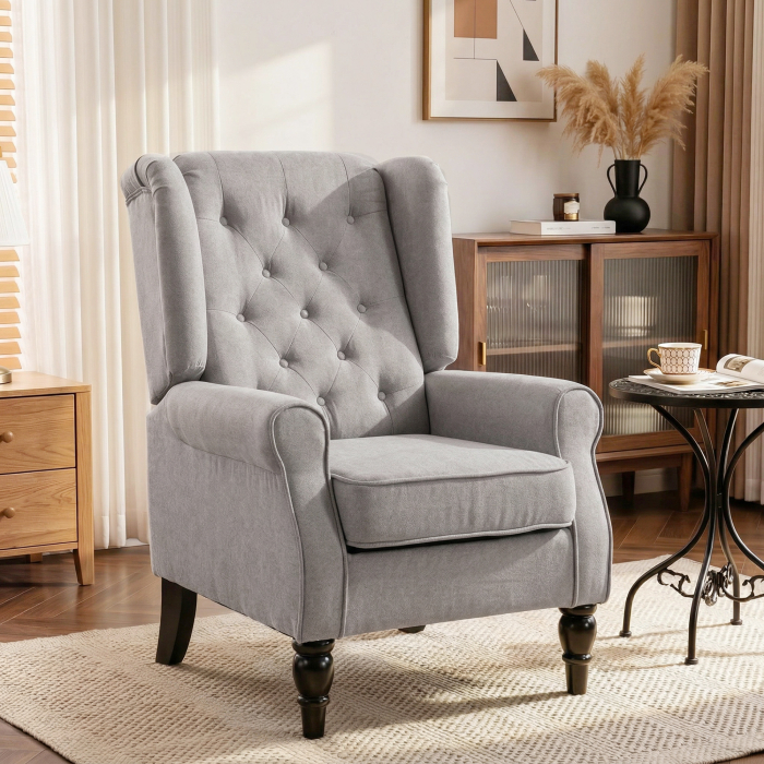  Fotoliu Chesterfield in Tesatura Detasabila cu Sezuta Ampla Gri 74 x 86 102 cm [2]