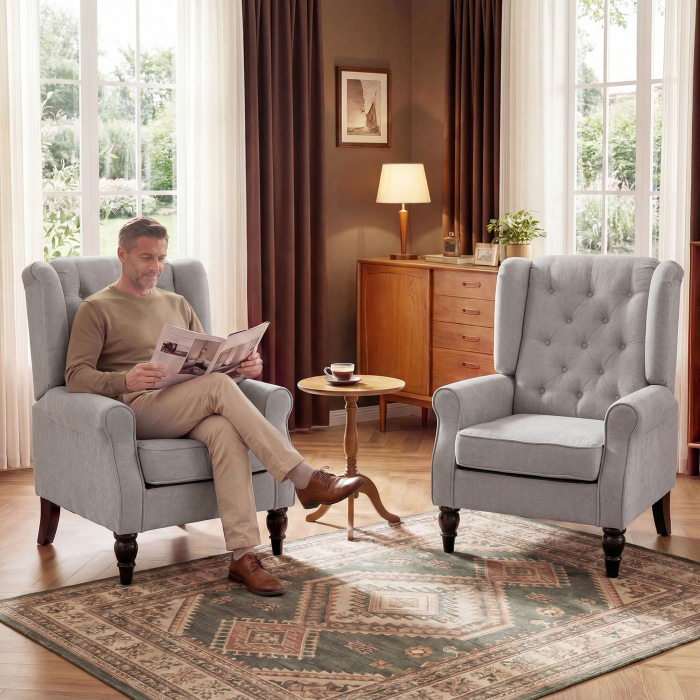  Fotoliu Chesterfield in Tesatura Detasabila cu Sezuta Ampla Gri 74 x 86 102 cm [9]