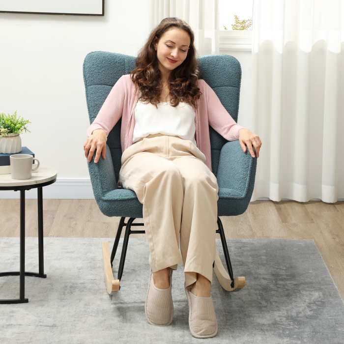  Fotoliu cu leagan, forma ergonomica, leagane din lemn solid, pana la 120 kg, Albastru deschis [4]