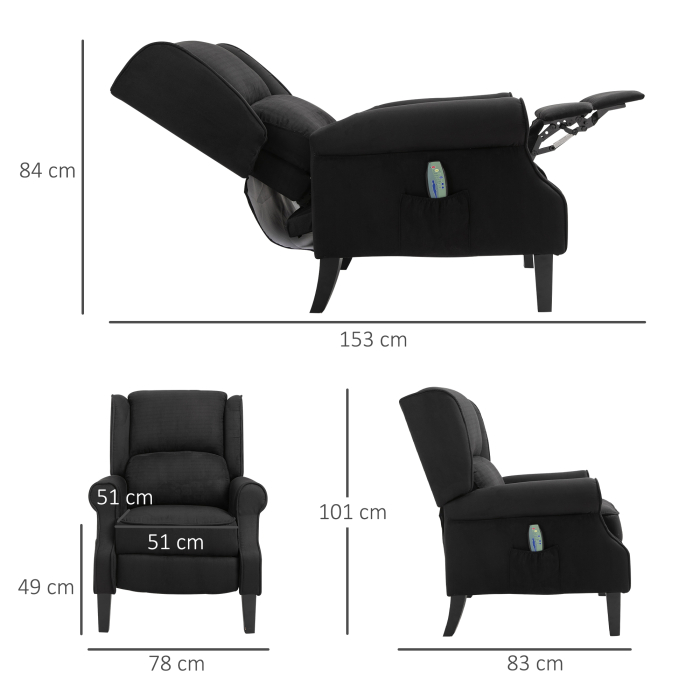 Fotoliu cu Masaj Relaxare cu inclinare, Functie de incalzire si Telecomanda, 78x83x101 cm, Negru [3]