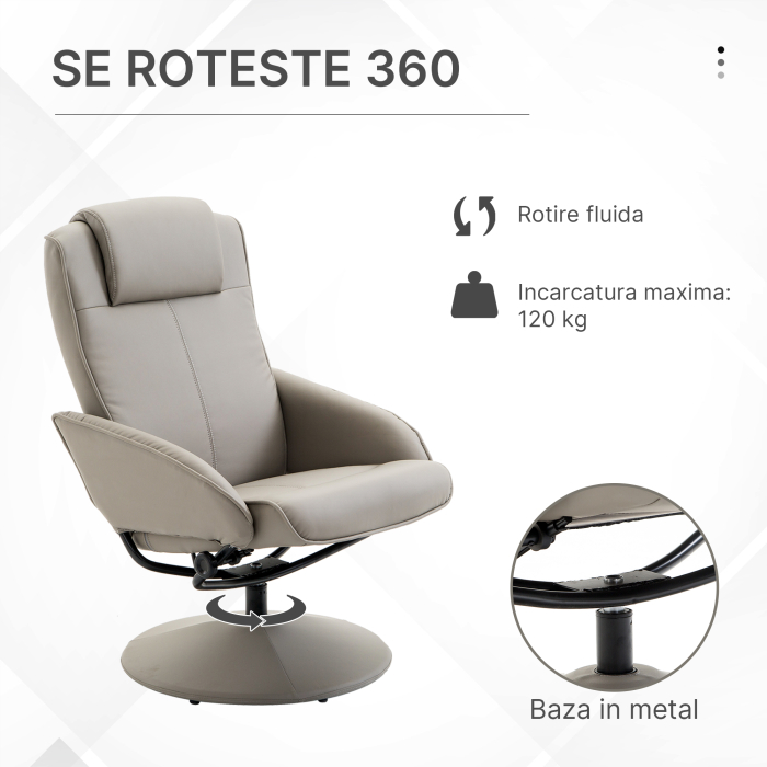  fotoliu cu taburet, din piele sintetica, 98x78x67 cm, gri [6]