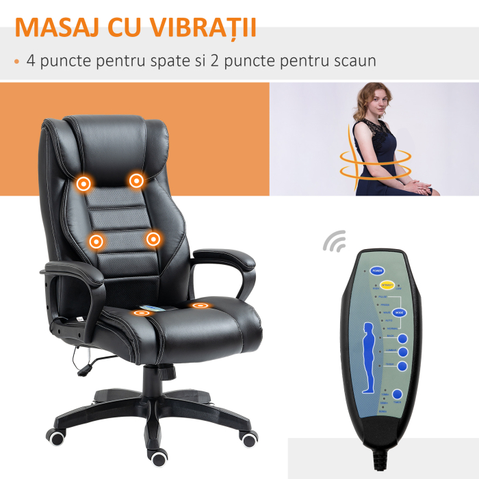  Fotoliu de Birou cu Functie de Masaj Ergonomic si Dirigential din Piele Ecologica Neagra [4]