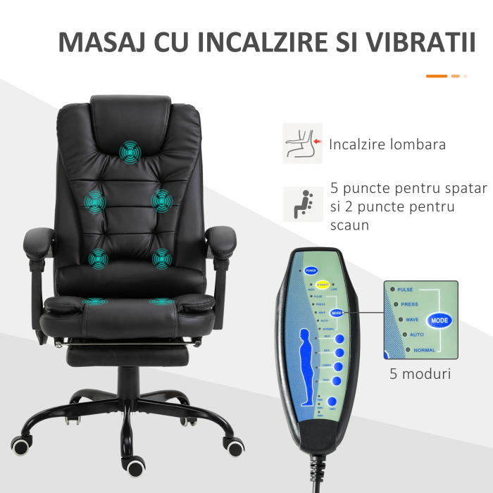  Fotoliu de birou cu masaj cu 7 puncte de vibratie scaun de birou ergonomic suport pentru picioare spatar inclinat negru fotoliu pentru oaspeti sufragerie camera de zi dormitor dormitor interior casa [3]