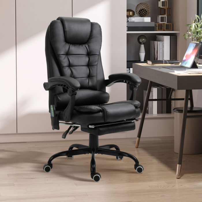  Fotoliu de birou cu masaj cu 7 puncte de vibratie scaun de birou ergonomic suport pentru picioare spatar inclinat negru fotoliu pentru oaspeti sufragerie camera de zi dormitor dormitor interior casa [2]