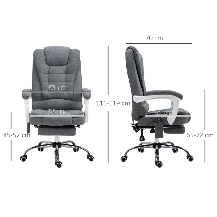  Fotoliu de Birou cu Telecomanda si 6 Puncte de Masaj, din Material Mixt Catifea si In, 67x79x111-121 cm, Gri [3]