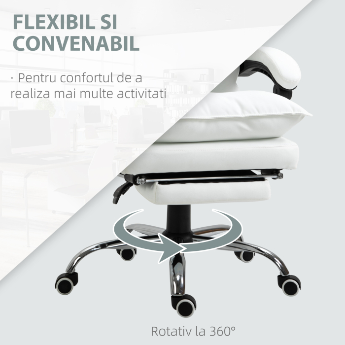  Fotoliu de Birou din Piele ecologica Alb Ajustabil Rabatabil la 155° Suport pentru picioare [6]