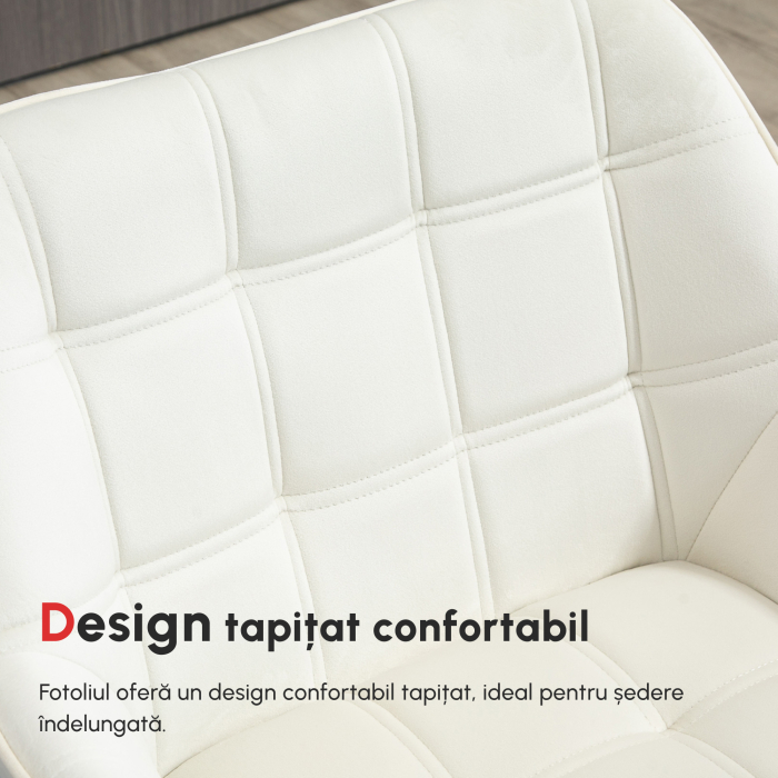  Fotoliu de design scandinav din lemn si catifea de culoare crem, pentru sufragerie sau birou, 67x61,5x71cm [7]