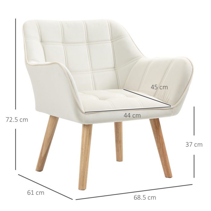  Fotoliu de design scandinav din lemn si catifea de culoare crem, pentru sufragerie sau birou, 67x61,5x71cm [3]