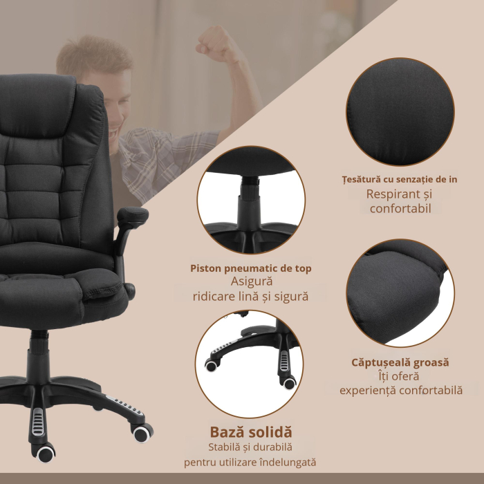  Fotoliu de masaj pentru birou sau acasa cu inaltime reglabila, 6 puncte de masaj si incalzire, 67L x 74P x 107-116Acm, negru [9]