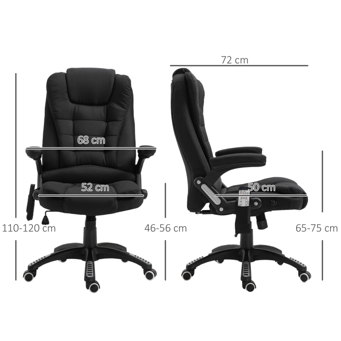  Fotoliu de masaj pentru birou sau acasa cu inaltime reglabila, 6 puncte de masaj si incalzire, 67L x 74P x 107-116Acm, negru [3]
