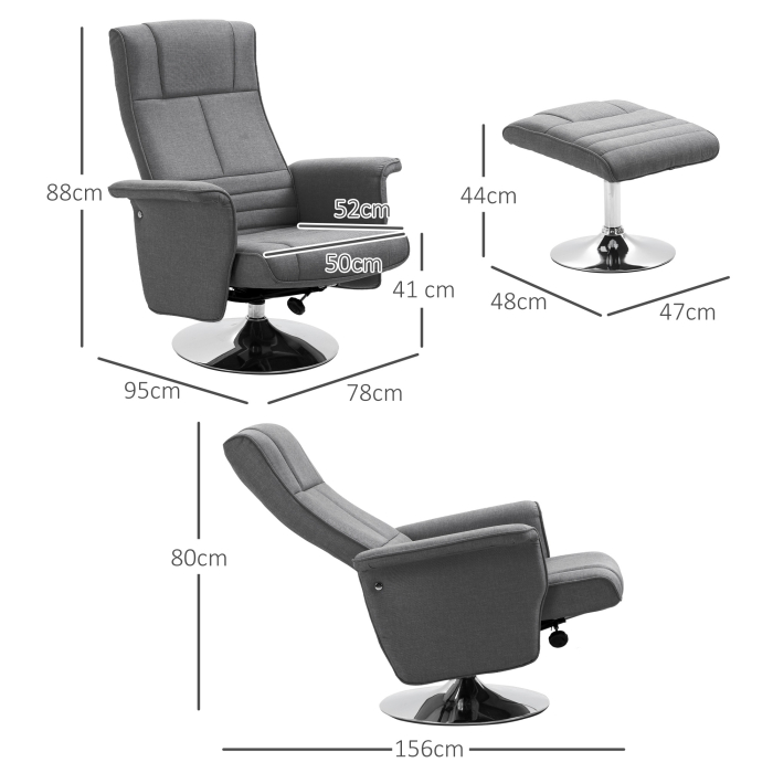  Fotoliu de masaj si reclinabil cu suport pentru picioare, din material textil cu efect de in, 78x90x93 cm, Gri inchis [3]