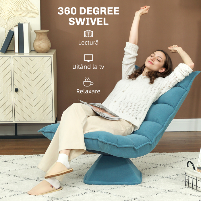 Fotoliu de Podea Relaxant Rotativ 360° cu Spatar Reglabil in 5 Pozitii, 62x70x95 cm, Albastru [5]
