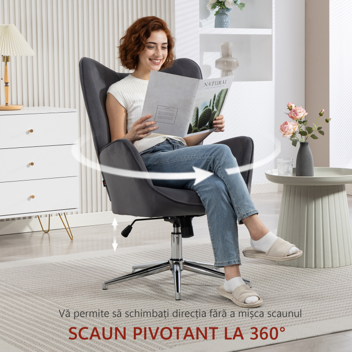  Fotoliu de Salon Rotativ cu Manere, din Catifea, cu Functie de Leganare si inaltime Reglabila, Gri inchis [7]