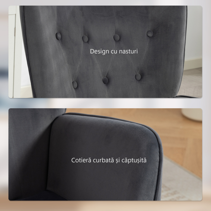  Fotoliu de Salon Rotativ cu Manere, din Catifea, cu Functie de Leganare si inaltime Reglabila, Gri inchis [5]