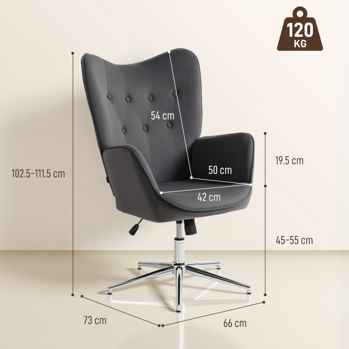  Fotoliu de Salon Rotativ cu Manere, din Catifea, cu Functie de Leganare si inaltime Reglabila, Gri inchis [3]
