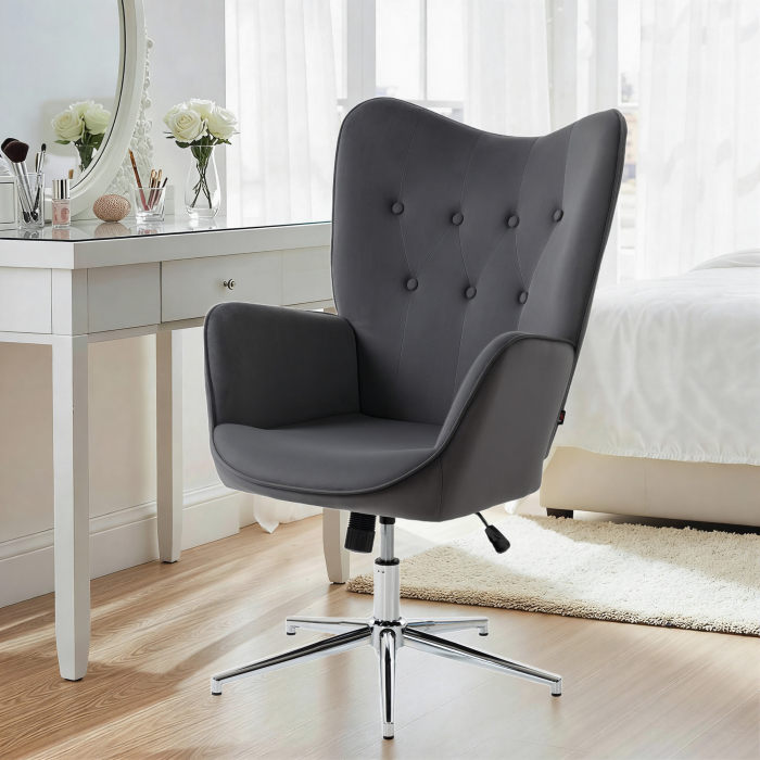  Fotoliu de Salon Rotativ cu Manere, din Catifea, cu Functie de Leganare si inaltime Reglabila, Gri inchis [2]