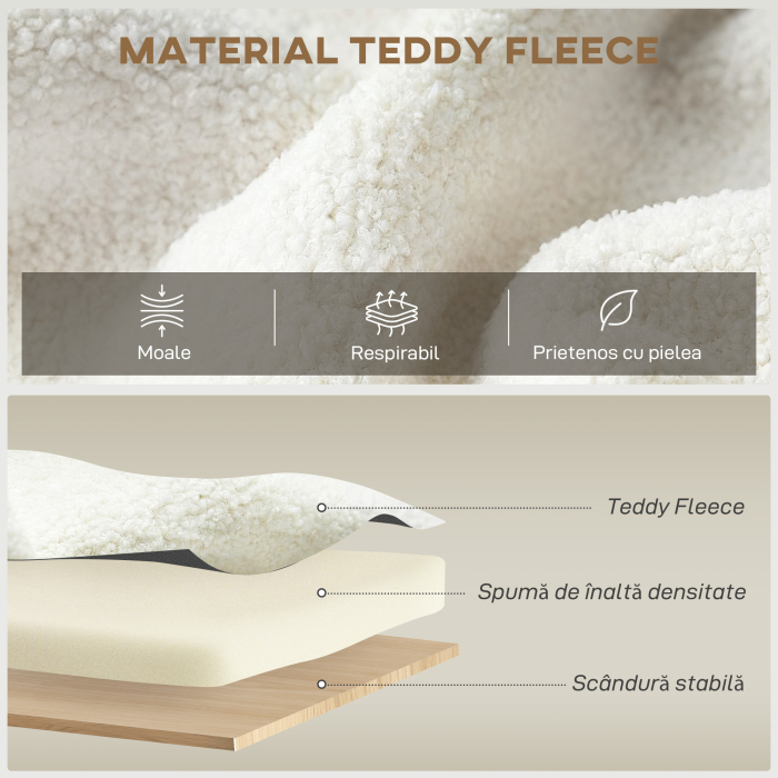  Fotoliu de Salon Tapitat cu Spatiu de Depozitare Ascuns, Spatar inalt, Fotoliu Modern cu Cotiere, Perna Lombara si sezut Spatios, din Plus Teddy, pentru Dormitor si Sufragerie, Crem [4]