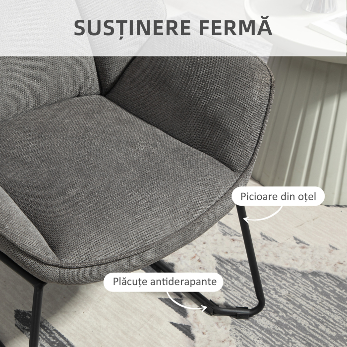  Fotoliu Decorativ cu Brate inclinate, din Material Textil cu Aspect de In si Otel, 71,5x67x79 cm, Gri [6]