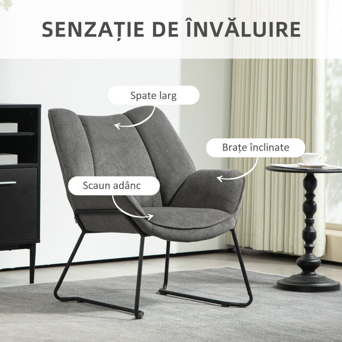  Fotoliu Decorativ cu Brate inclinate, din Material Textil cu Aspect de In si Otel, 71,5x67x79 cm, Gri [4]