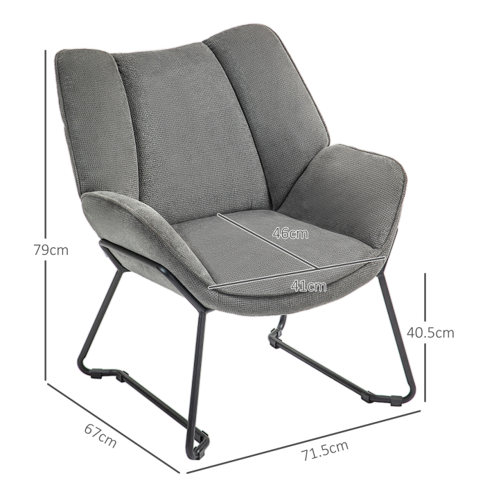  Fotoliu Decorativ cu Brate inclinate, din Material Textil cu Aspect de In si Otel, 71,5x67x79 cm, Gri [3]