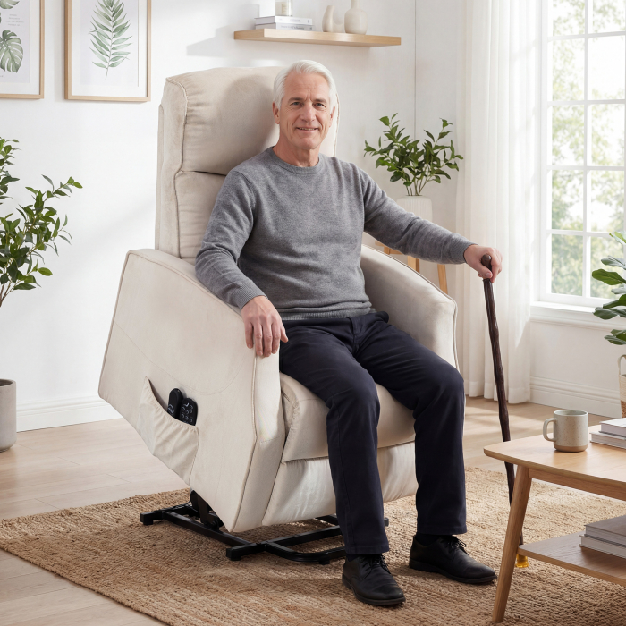  Fotoliu Electric cu Ridicare, Fotoliu Relax cu Masaj si incalzire, Bej [2]